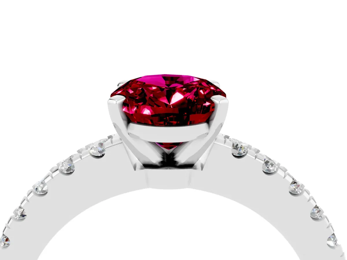 Oval Cut Solitaire Garnet with Pavé Band and Four-Prong Setting Silver