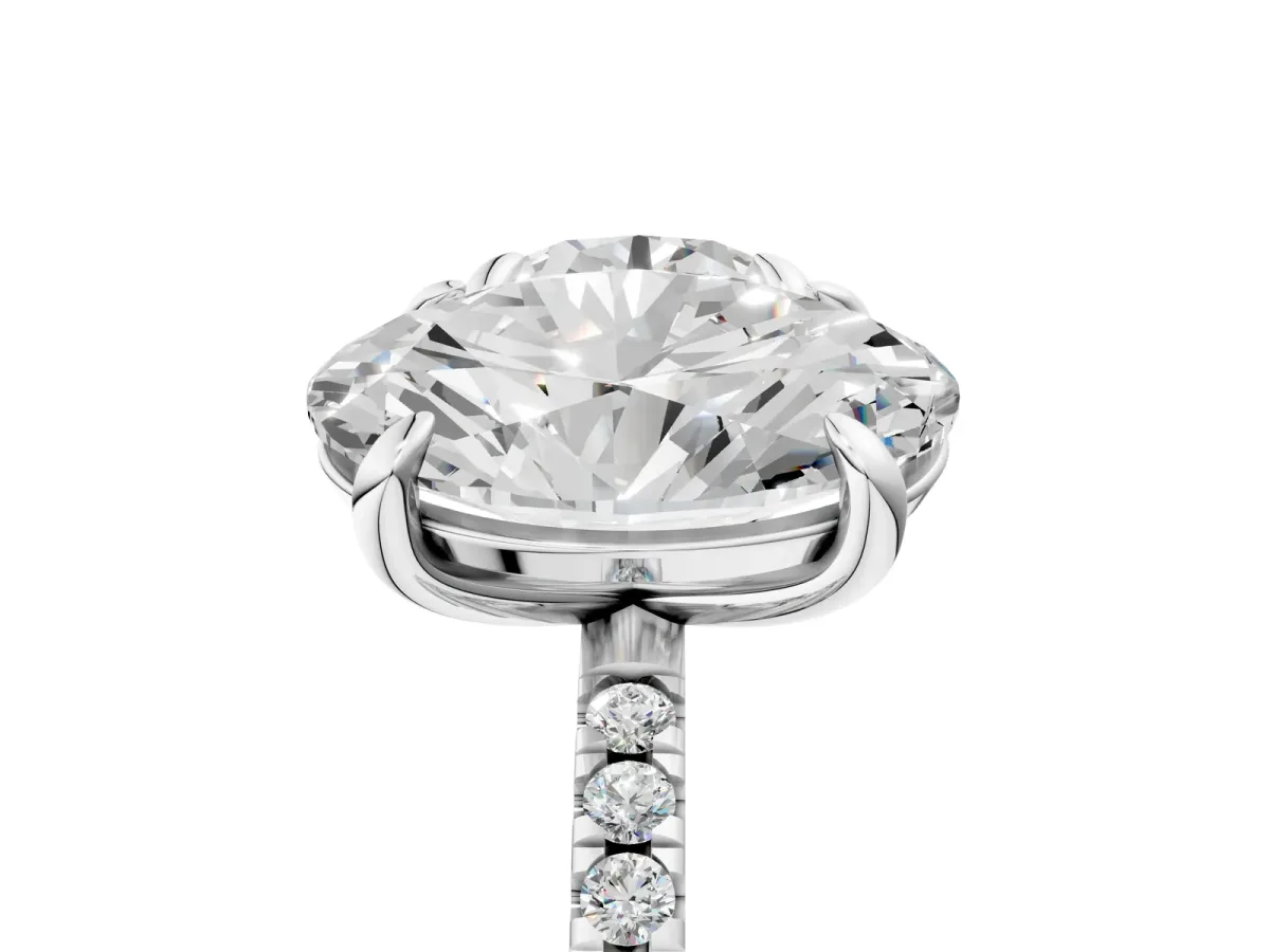 Round and Oval Toi Moi Ring with Prong Setting and Micro Pave Band Silver