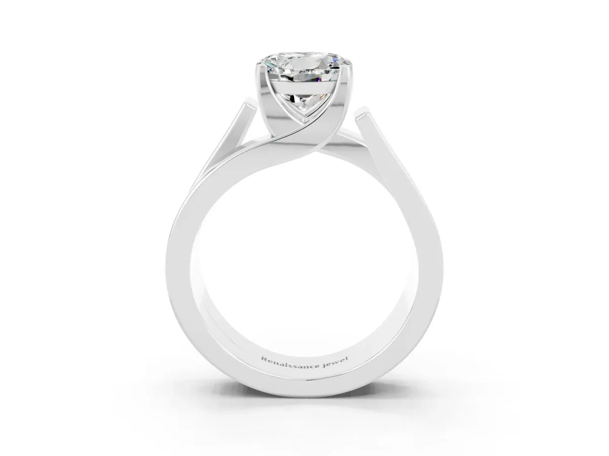 Modern Tension Set Round Cut Moissanite Solitaire Wide Band Ring Silver