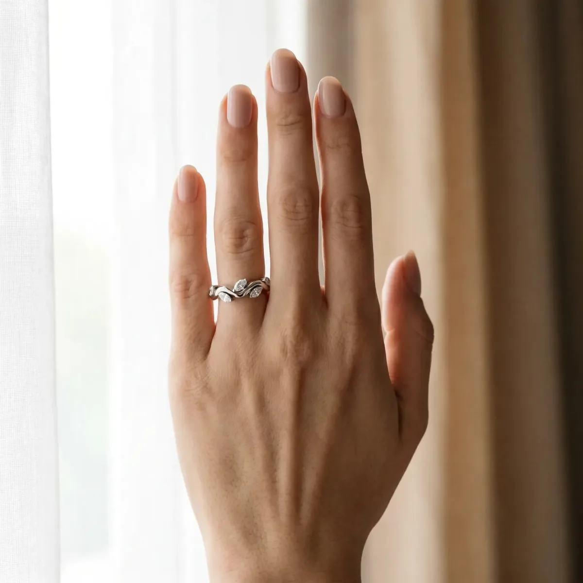 Marquise Diamond Twisted Band with Prong Setting Silver