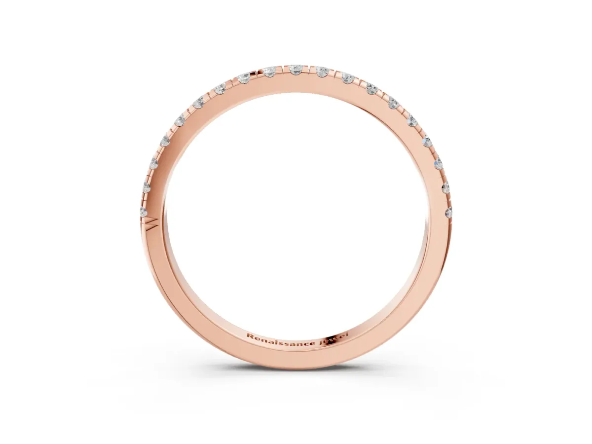 Pavé Round Diamond Half Eternity Band with Shared Prong Setting Rose gold