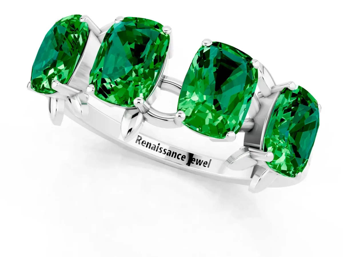 Emerald Cut Emerald Prong-Set Half Eternity Band White gold