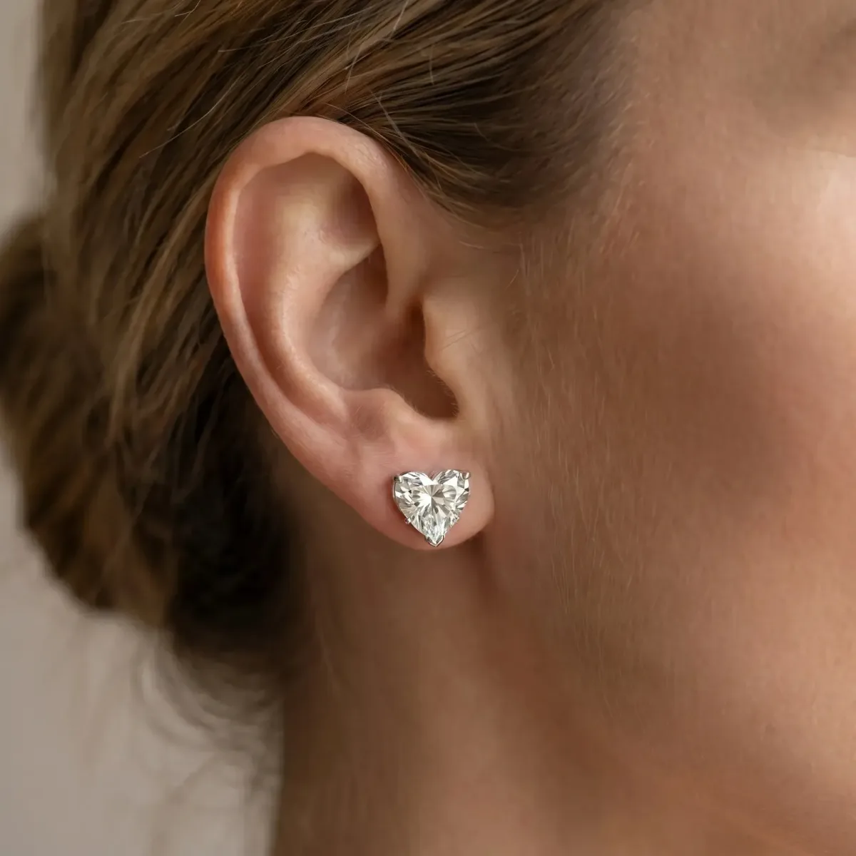 Heart Cut Diamond Stud Earrings Silver