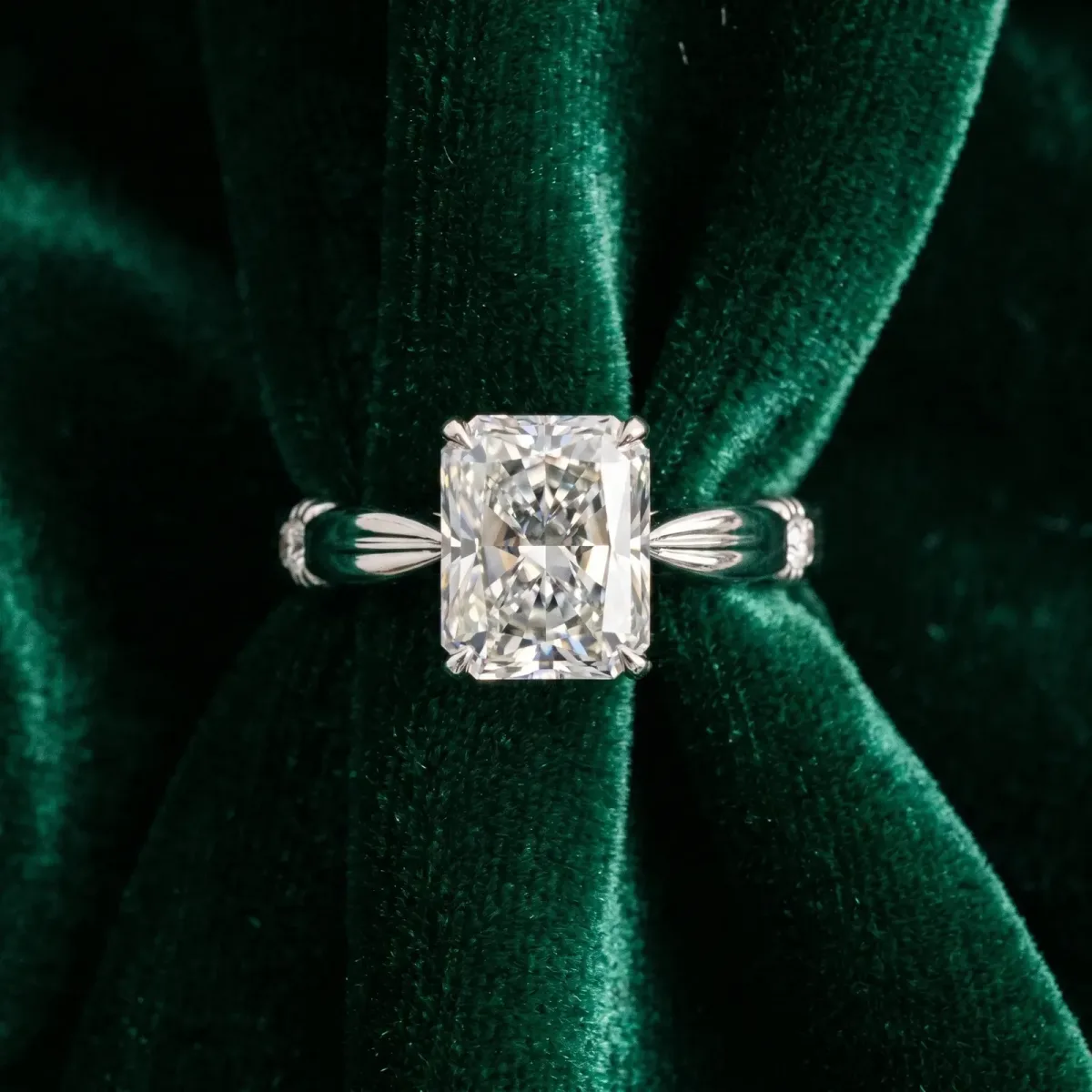 Radiant Cut Solitaire Diamond Twisted Band with Four-Prong Setting Platinum
