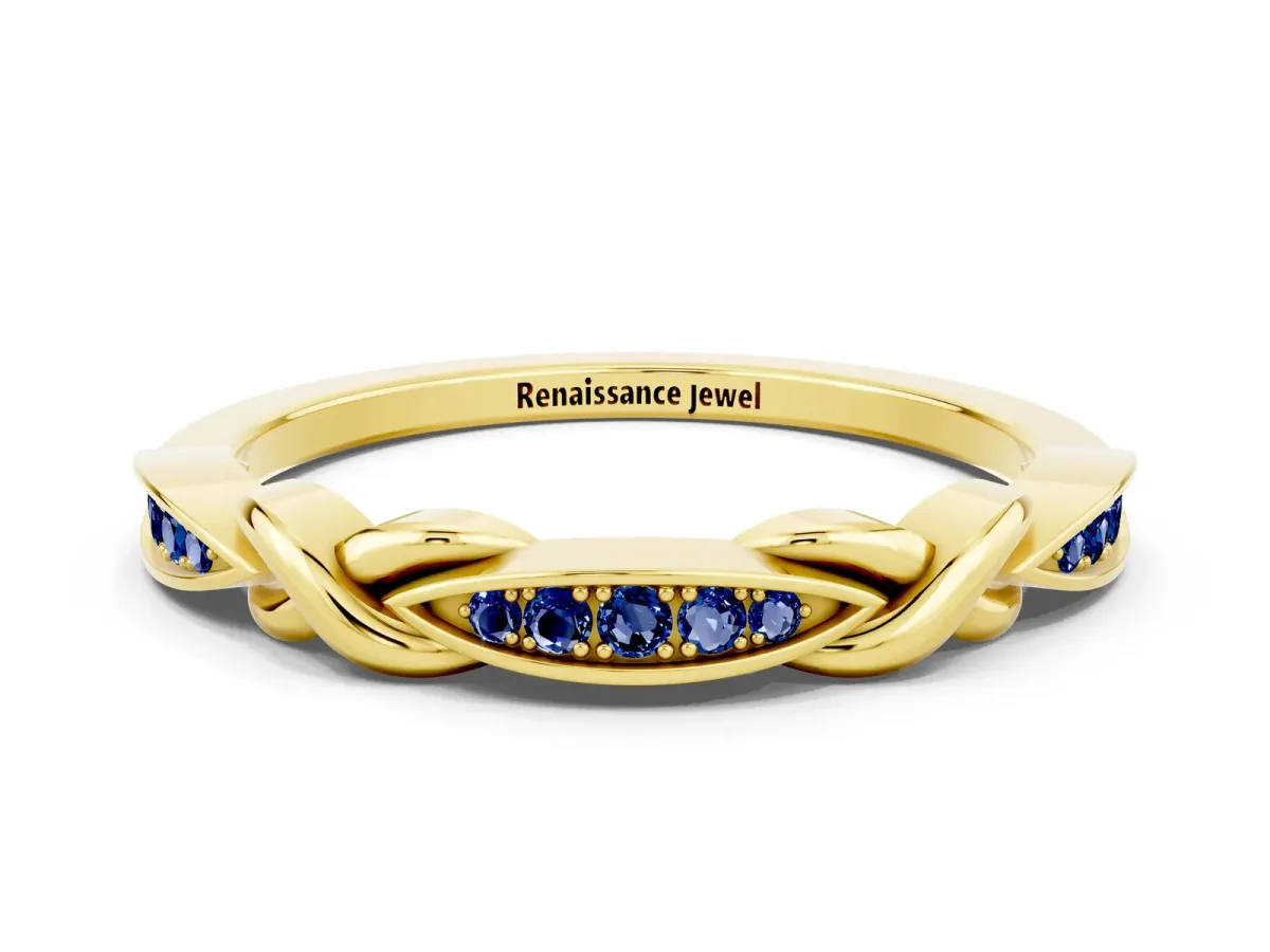 Twisted Marquise Blue Sapphire Pavé Band with Shared Prong Setting Yellow gold