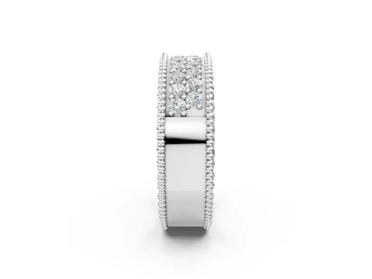 Round Cut Diamond Pave Eternity Band with Bead Prong Setting White gold