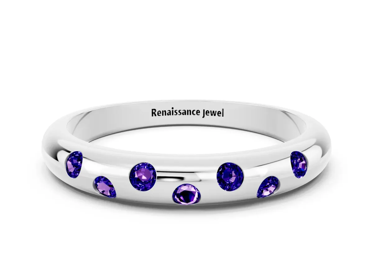 Round Tanzanite Flush-Set Comfort Fit Band Platinum