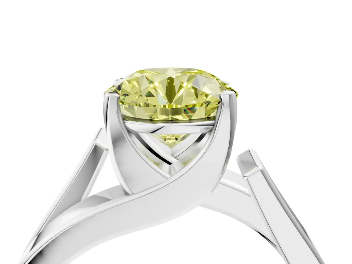 Fancy Yellow Modern Tension Set Round Cut Diamond Solitaire Wide Band Ring Silver