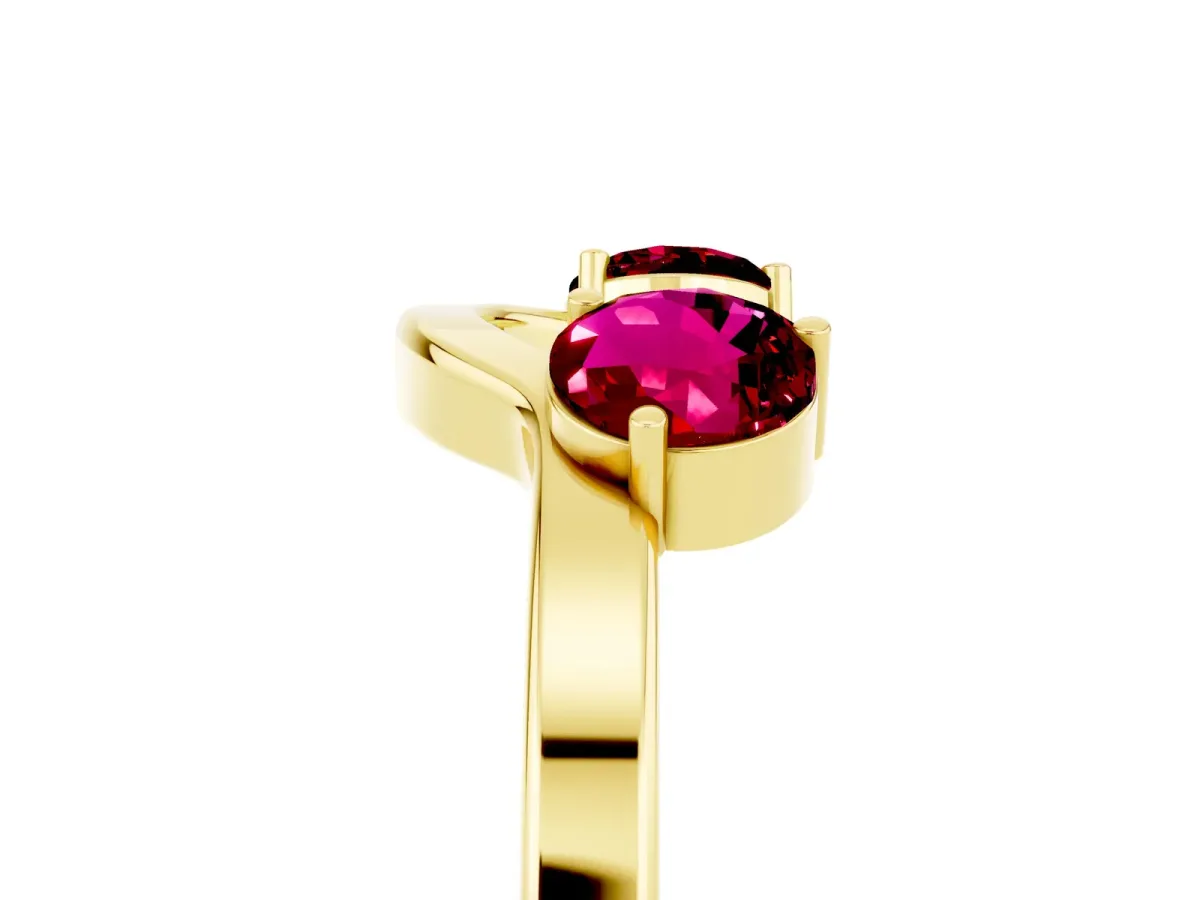 Dual Round Garnet Open Band Ring with Prong Setting Yellow gold