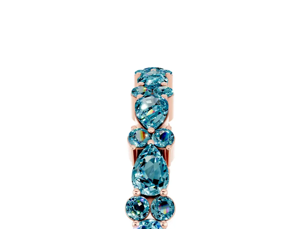 Pear and Round Blue Topaz Wedding Band Rose gold