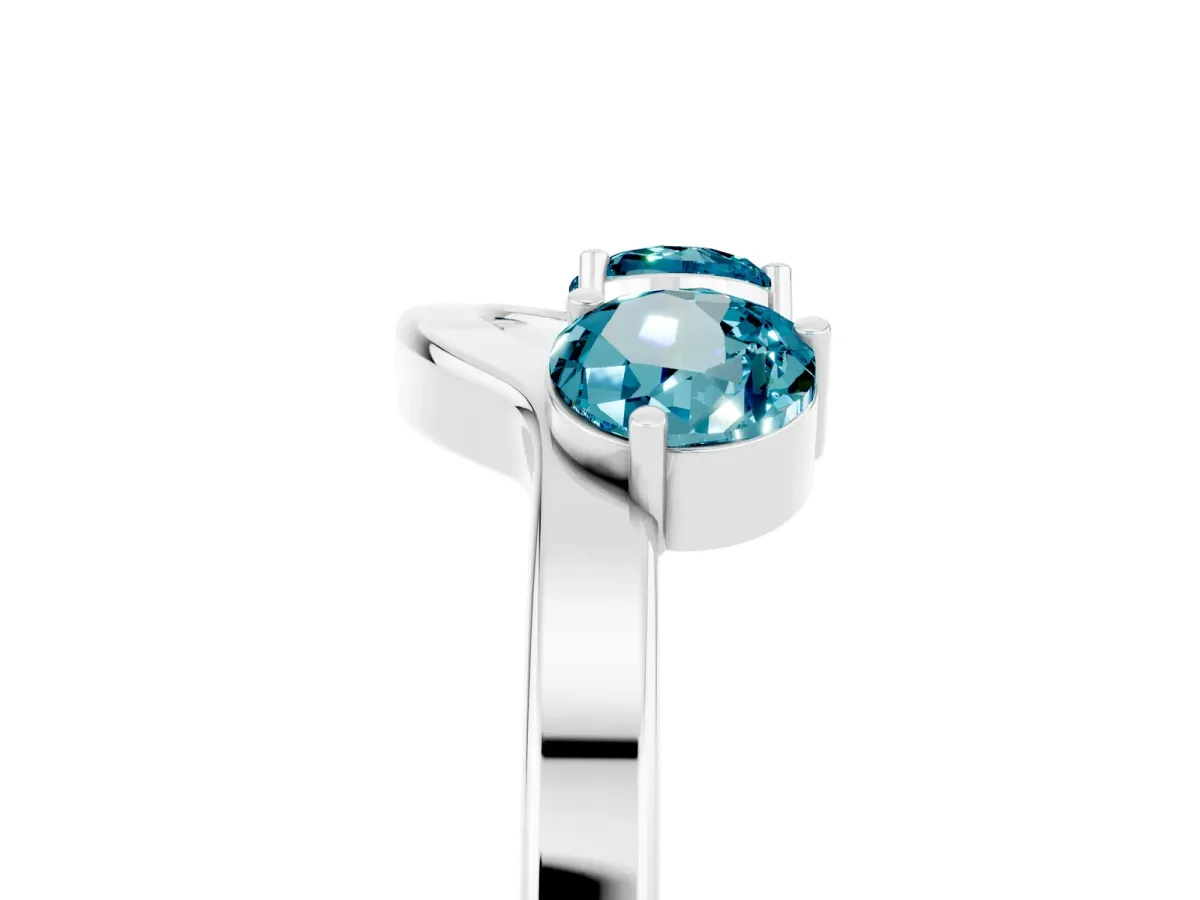 Dual Round Blue Topaz Open Band Ring with Prong Setting Platinum