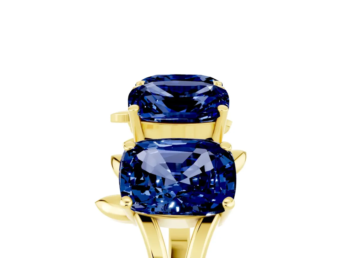 Emerald Cut Blue Sapphire Prong-Set Half Eternity Band Yellow gold
