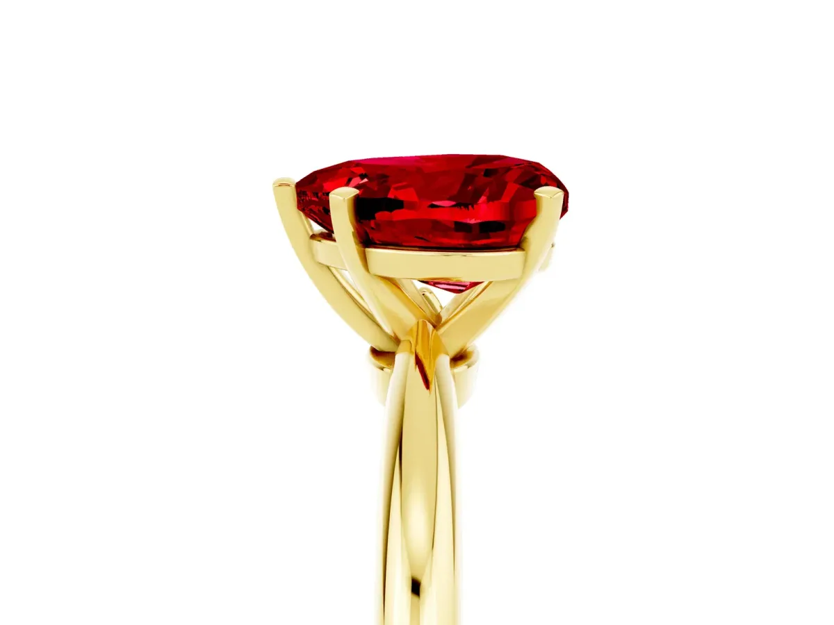 Heart Cut Ruby Solitaire Ring with Six-Prong Setting and Classic Band Yellow gold