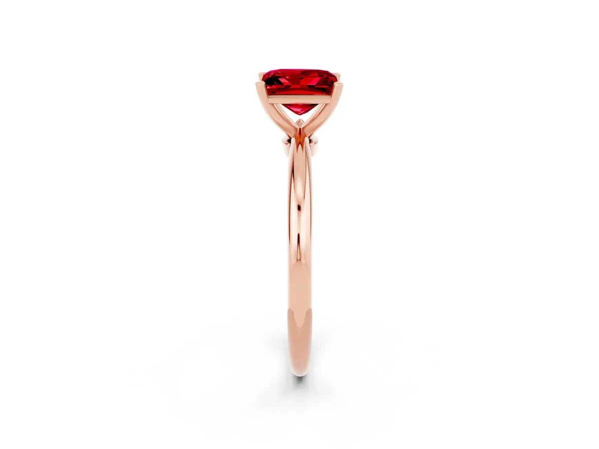 Princess Cut Ruby Solitaire Ring with Six-Prong Setting and Classic Band Rose gold