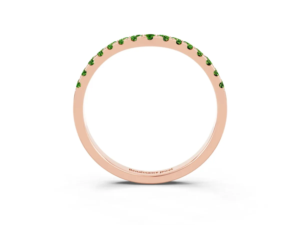 Curved Pavé Round Peridot Wedding Band with Shared Prong Setting Rose gold