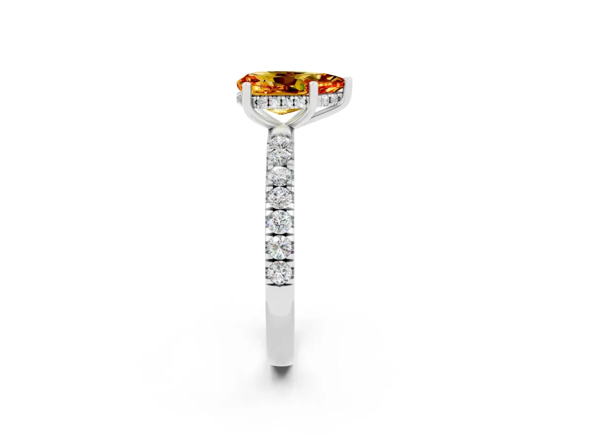 Pear Cut Citrine Pave Band Solitaire Ring with Round and Prong Setting Platinum