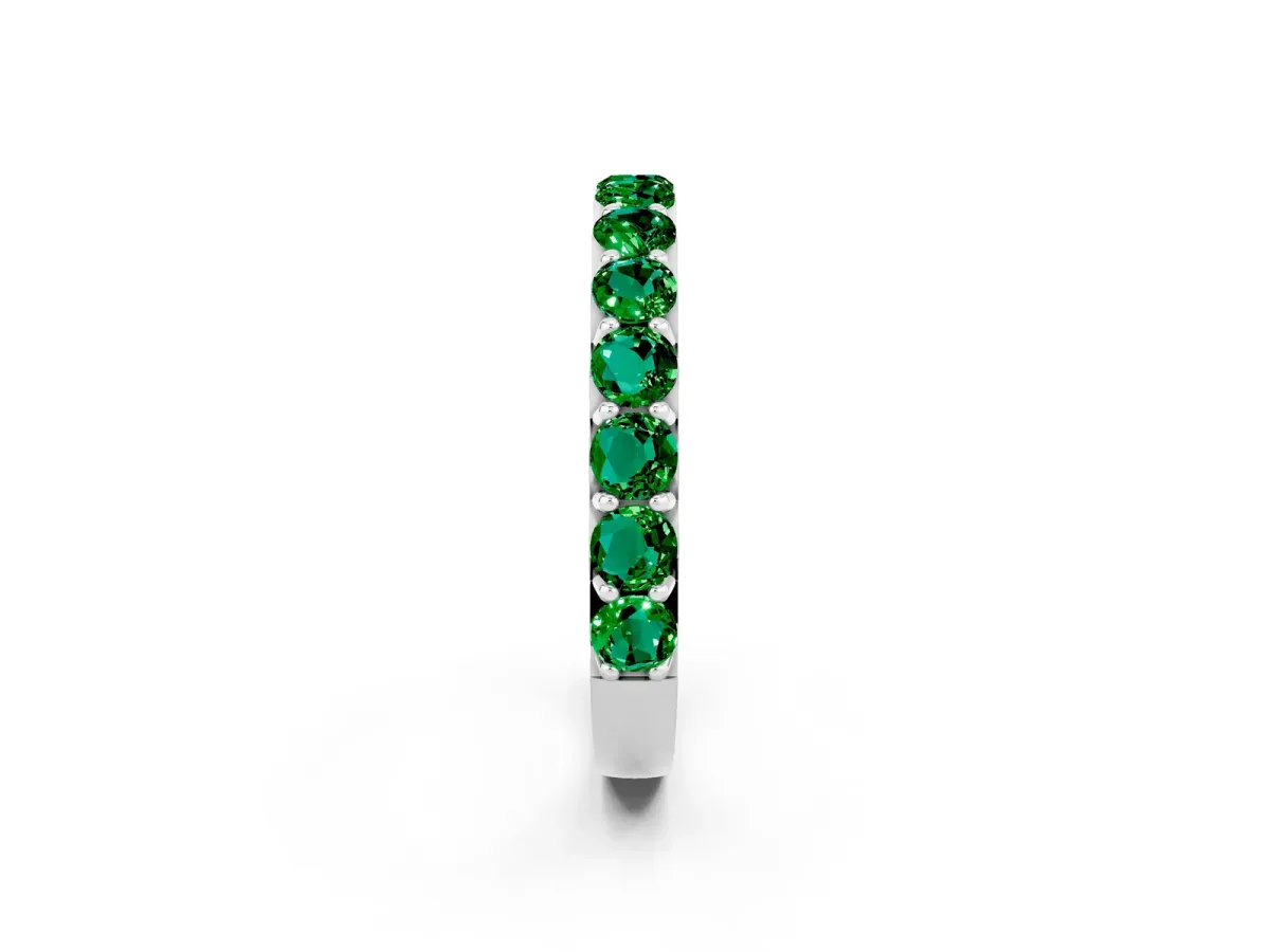 Round Emerald Half Eternity Band with Classic Prong Setting White gold