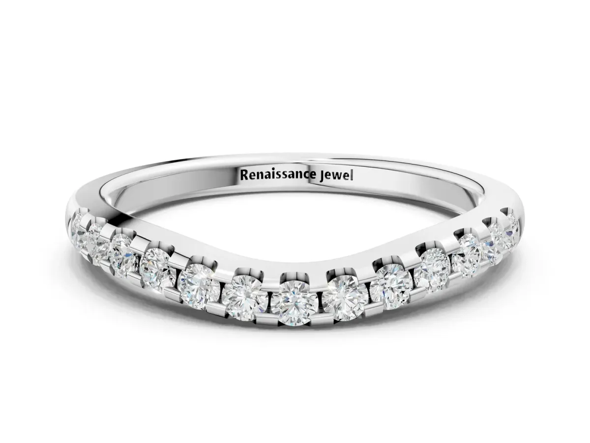 Curved Diamond Half Eternity Band with Round Cut Stones in Pavé Setting Silver