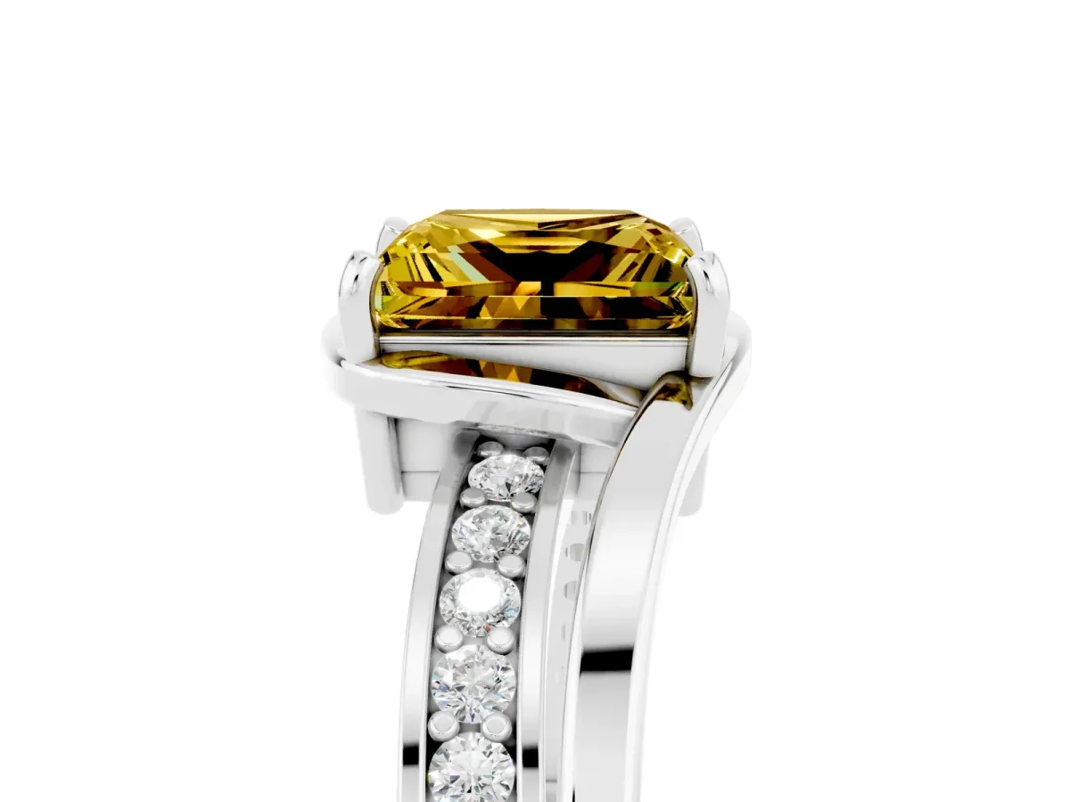 Princess Cut Yellow Sapphire Solitaire Ring with Split Shank and Prong Setting Platinum