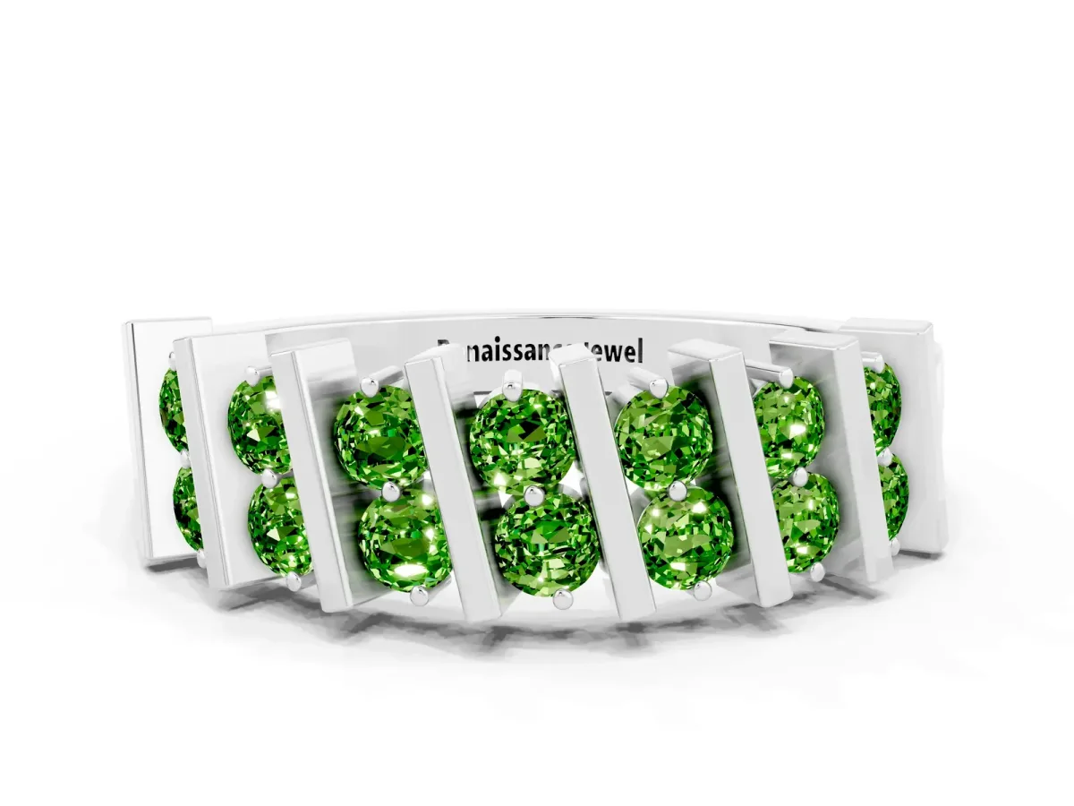 Channel Set Round Peridot Anniversary Band with Vertical Prongs Silver