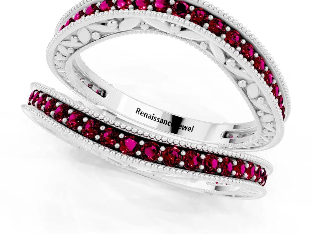 Round Garnet Milgrain Eternity Band with Channel Setting White gold