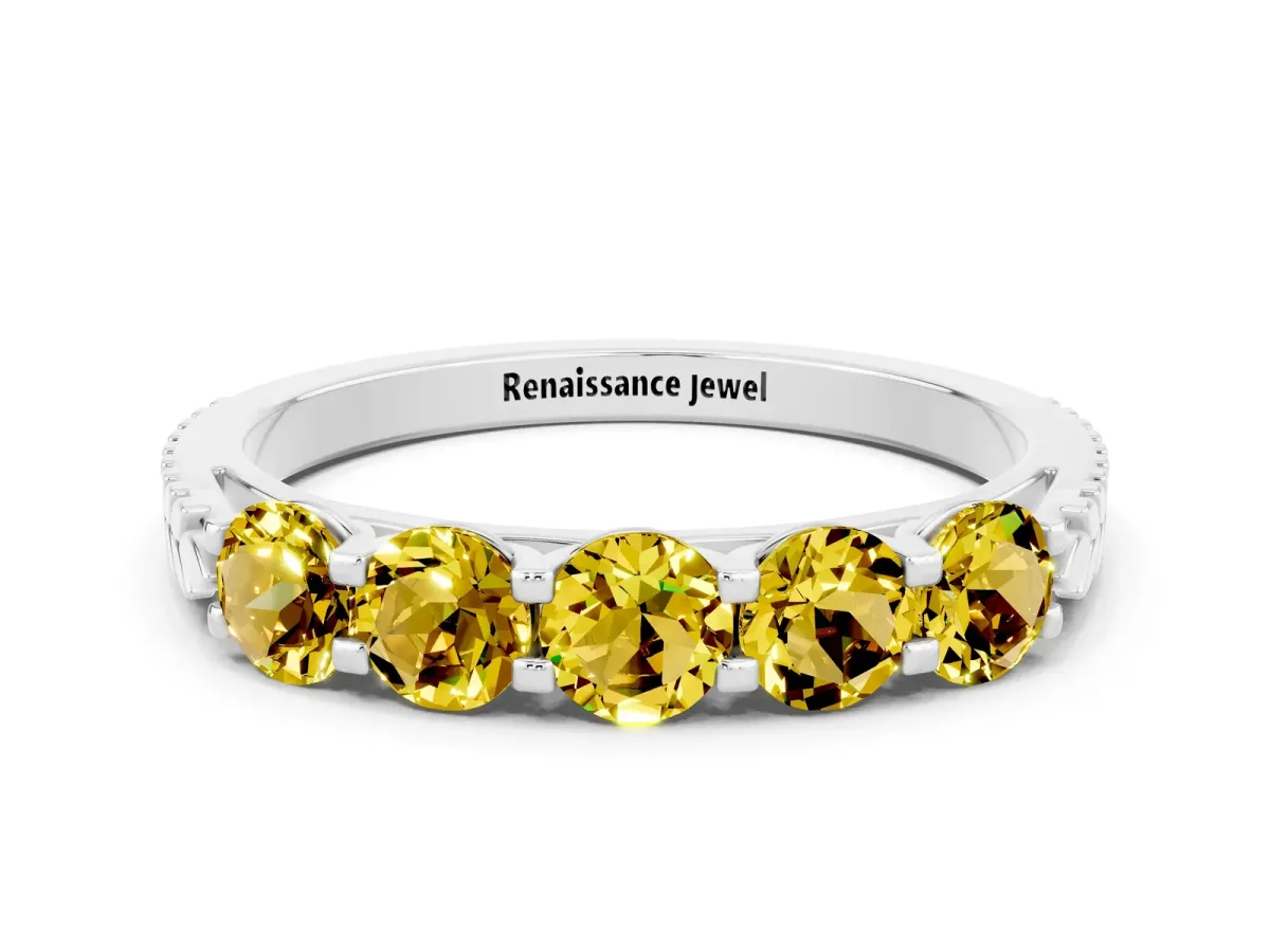 Five-Stone Round Yellow Sapphire Prong-Set Band Silver