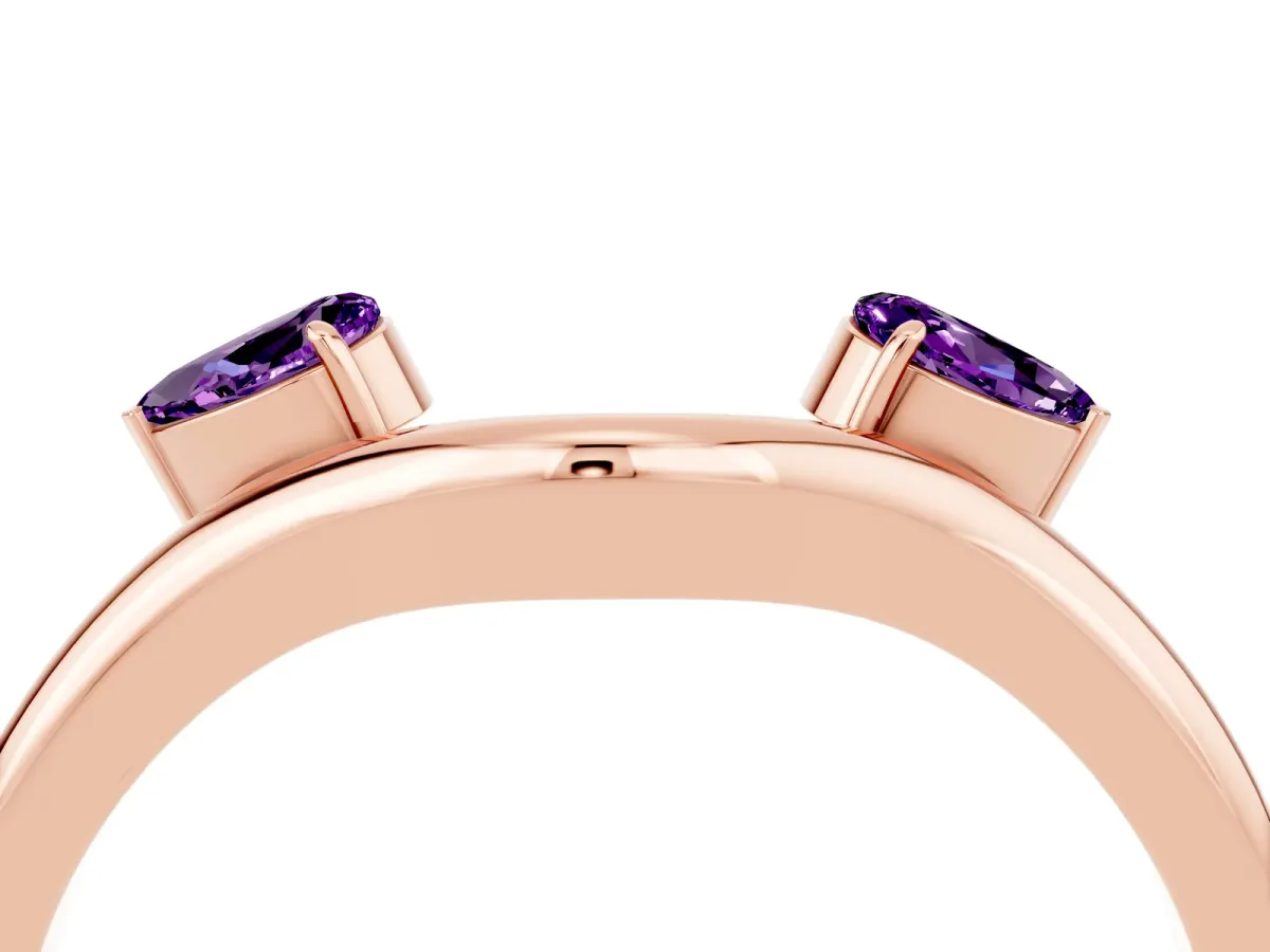 Pear Cut Amethyst Two-Stone Open Band Ring with Prong Setting Rose gold