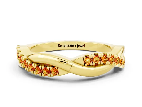 Round Citrine Twisted Infinity Band with Prong Setting Yellow gold