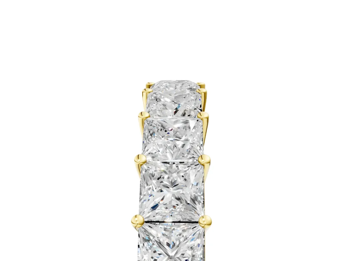 Princess Cut Half Eternity Band with Shared Prong Setting Yellow gold