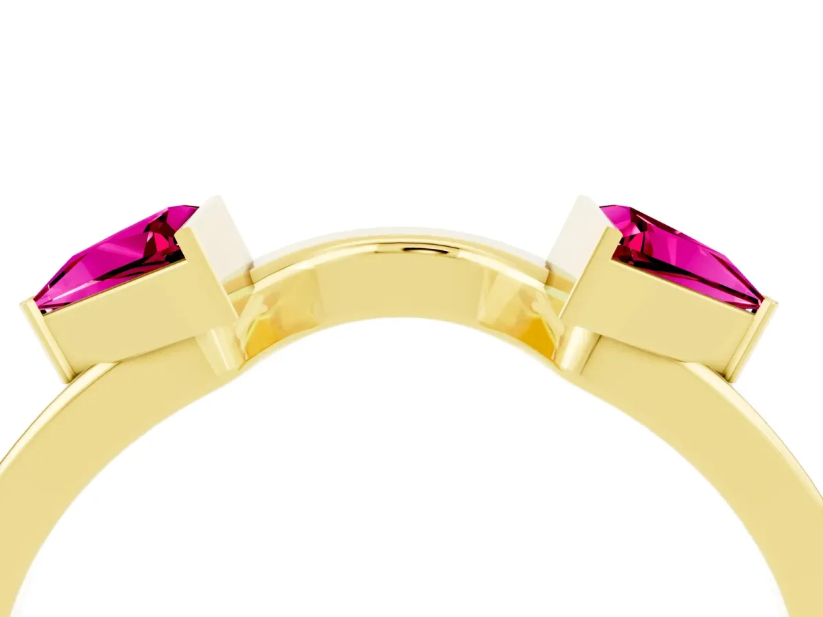 Trillion Garnet Open Band Ring with Bezel Setting Yellow gold