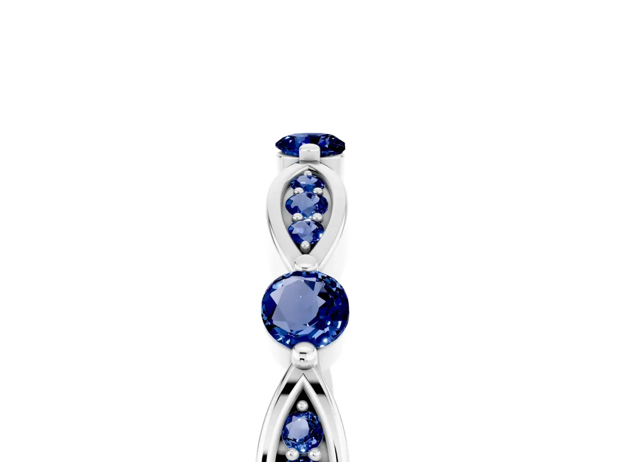 Marquise and Round Blue Sapphire Milgrain Band with Bezel Setting Platinum