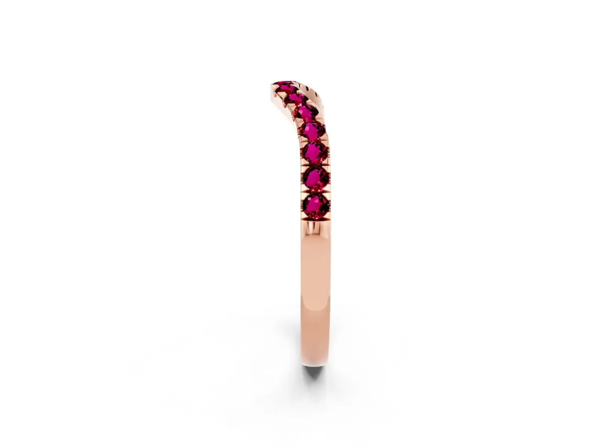 Curved Pavé Round Garnet Wedding Band with Shared Prong Setting Rose gold