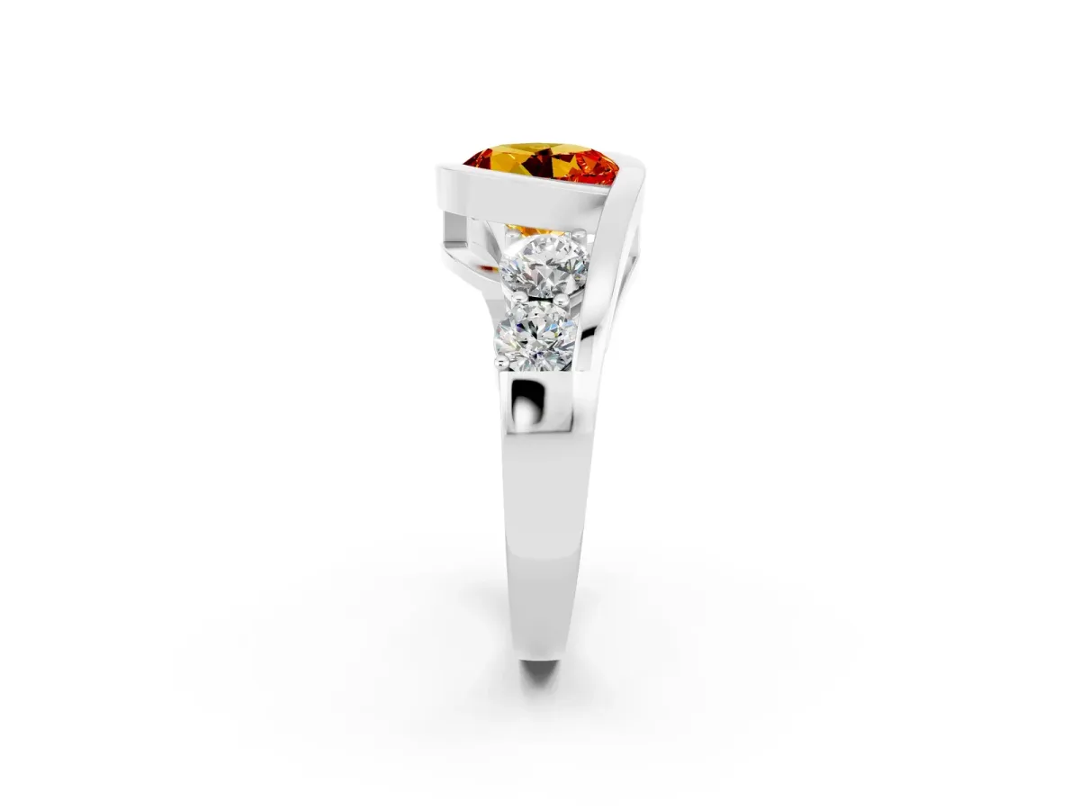 Bezel Set Round Cut Citrine Bypass Ring with Round Accents Silver