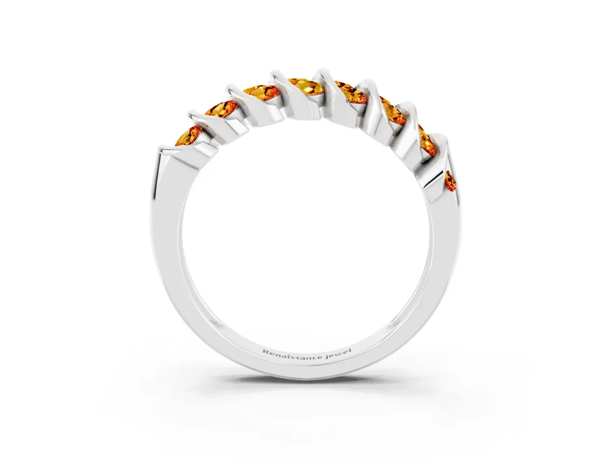Channel Set Round Citrine Multi-Row Band Silver