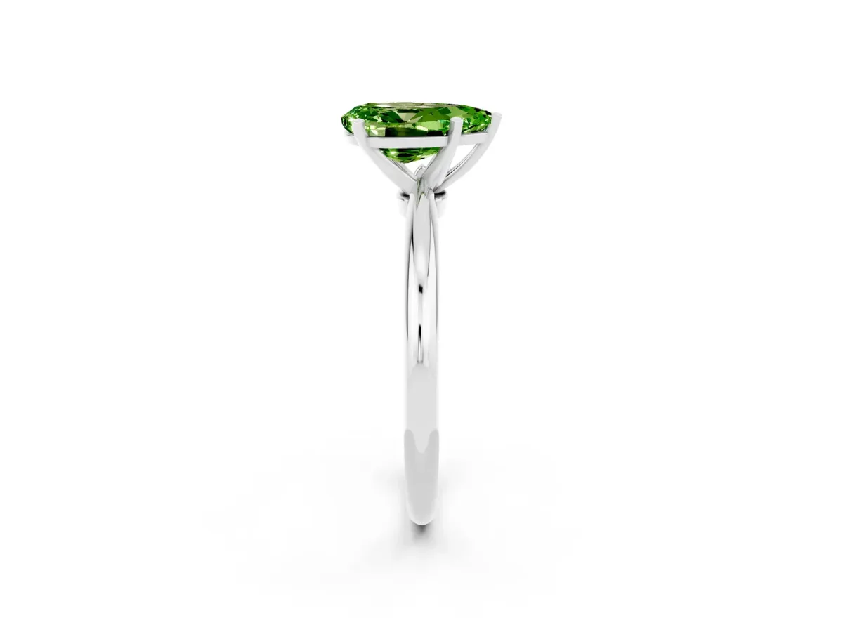 Pear Cut Peridot Solitaire Ring with Six-Prong Setting and Classic Band Silver