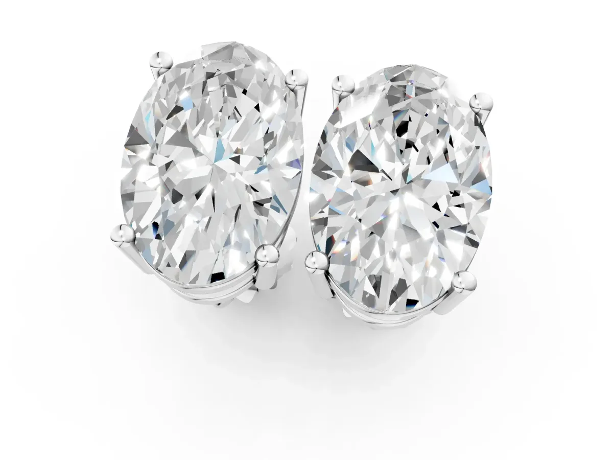 Oval Cut Diamond Stud Earrings Silver