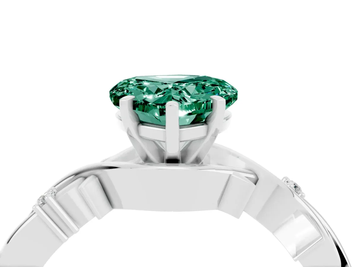 Heart Cut Green Sapphire Solitaire Ring with Twisted Band and Prong Setting Silver