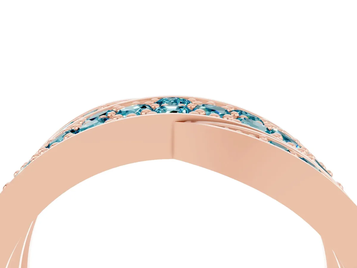 Pavé Round Blue Topaz Crossover Band with Bead Prong Setting Rose gold
