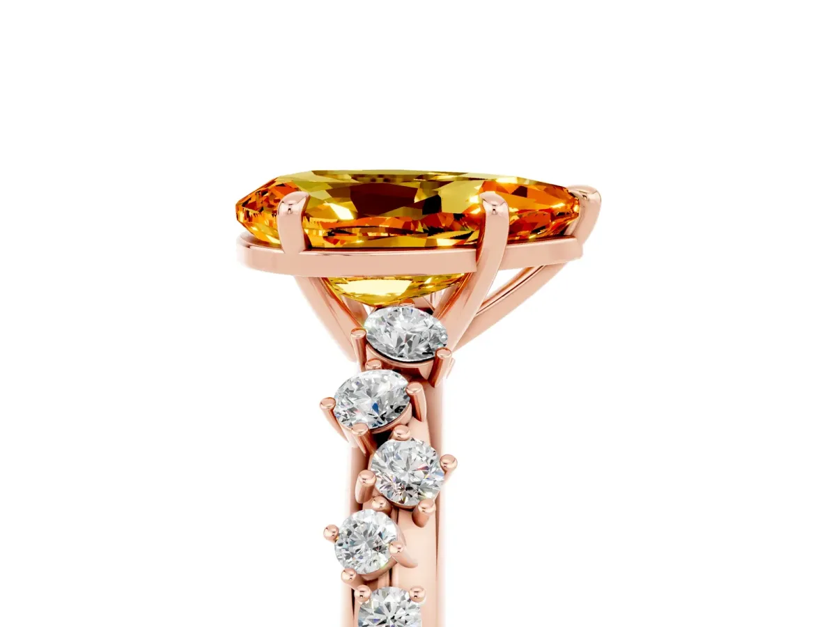 Pear Cut Citrine Cluster Side Stone Solitaire Ring with Prong Setting Rose gold