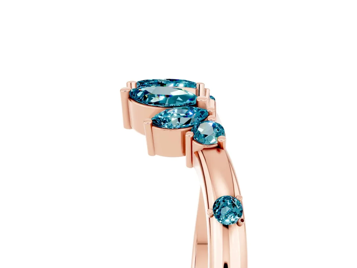 Open Marquise Cluster Blue Topaz Band with Prong Setting Rose gold