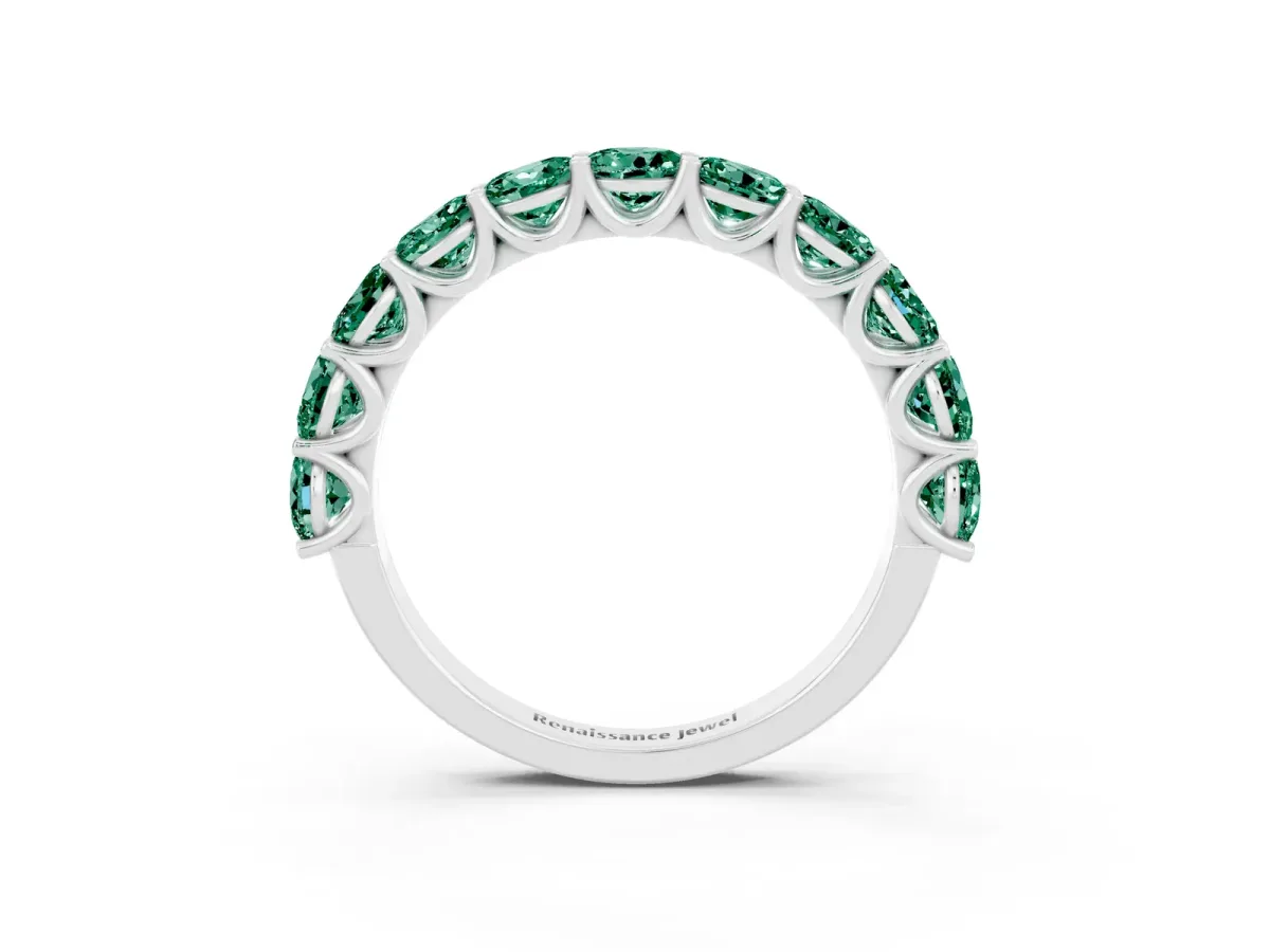 Round Green Sapphire Shared Prong Eternity Band Platinum