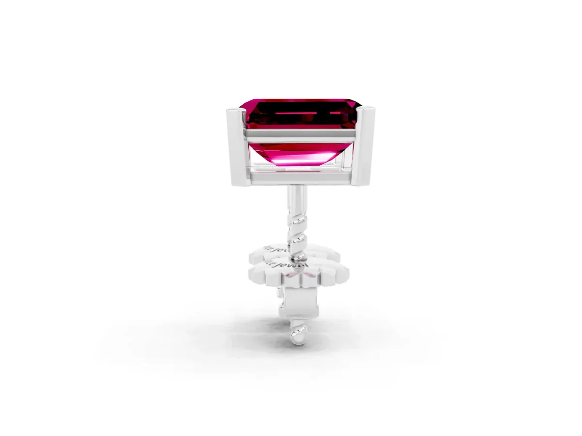 Emerald Cut Garnet Stud Earrings Silver