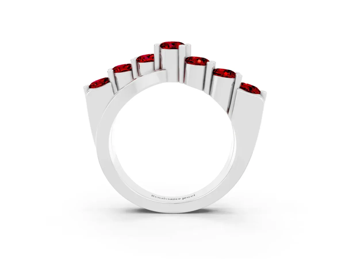 Round Ruby Prong-Set Crossover Band Silver