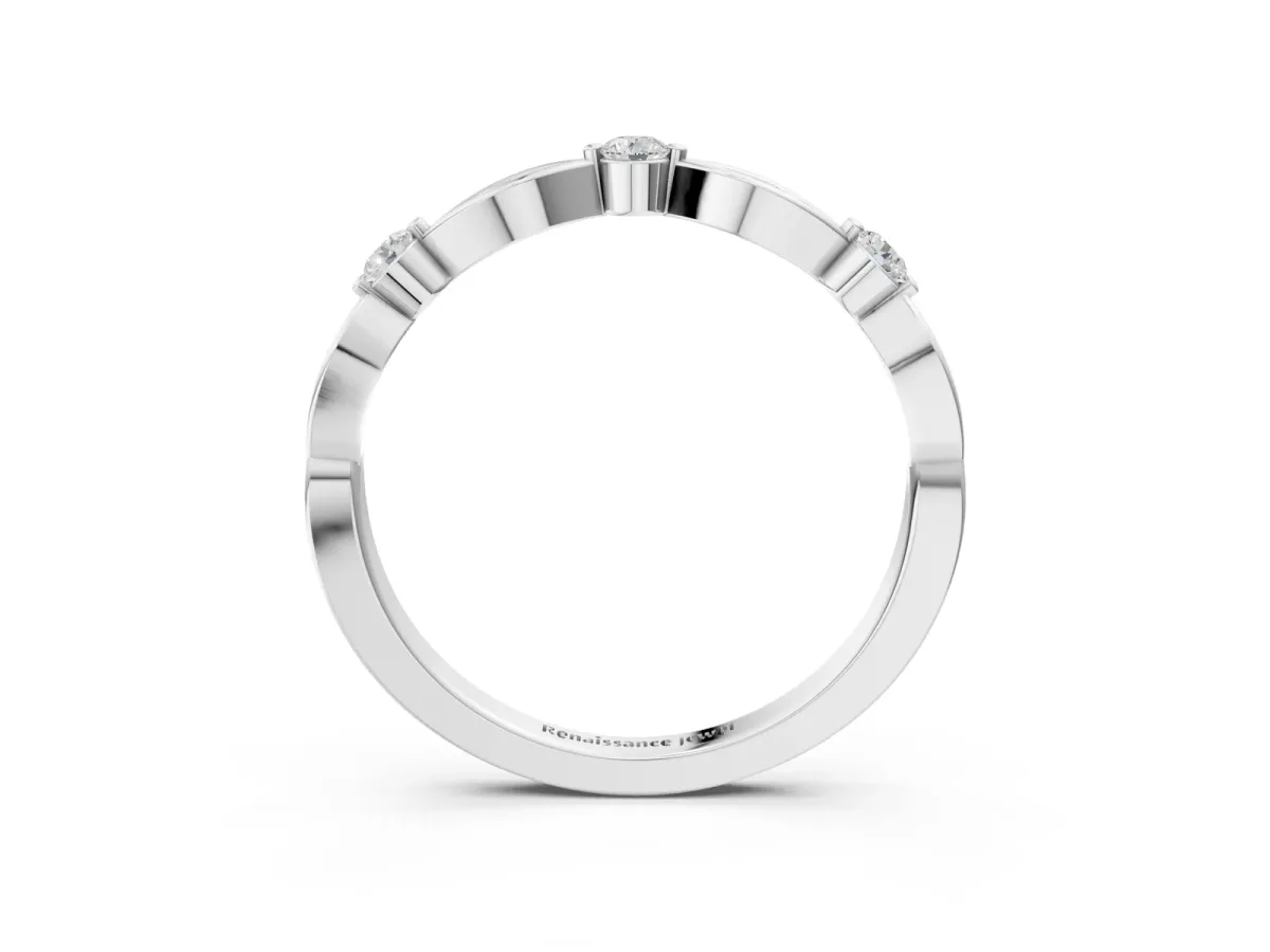 Marquise and Round Diamond Milgrain Band with Bezel Setting White gold
