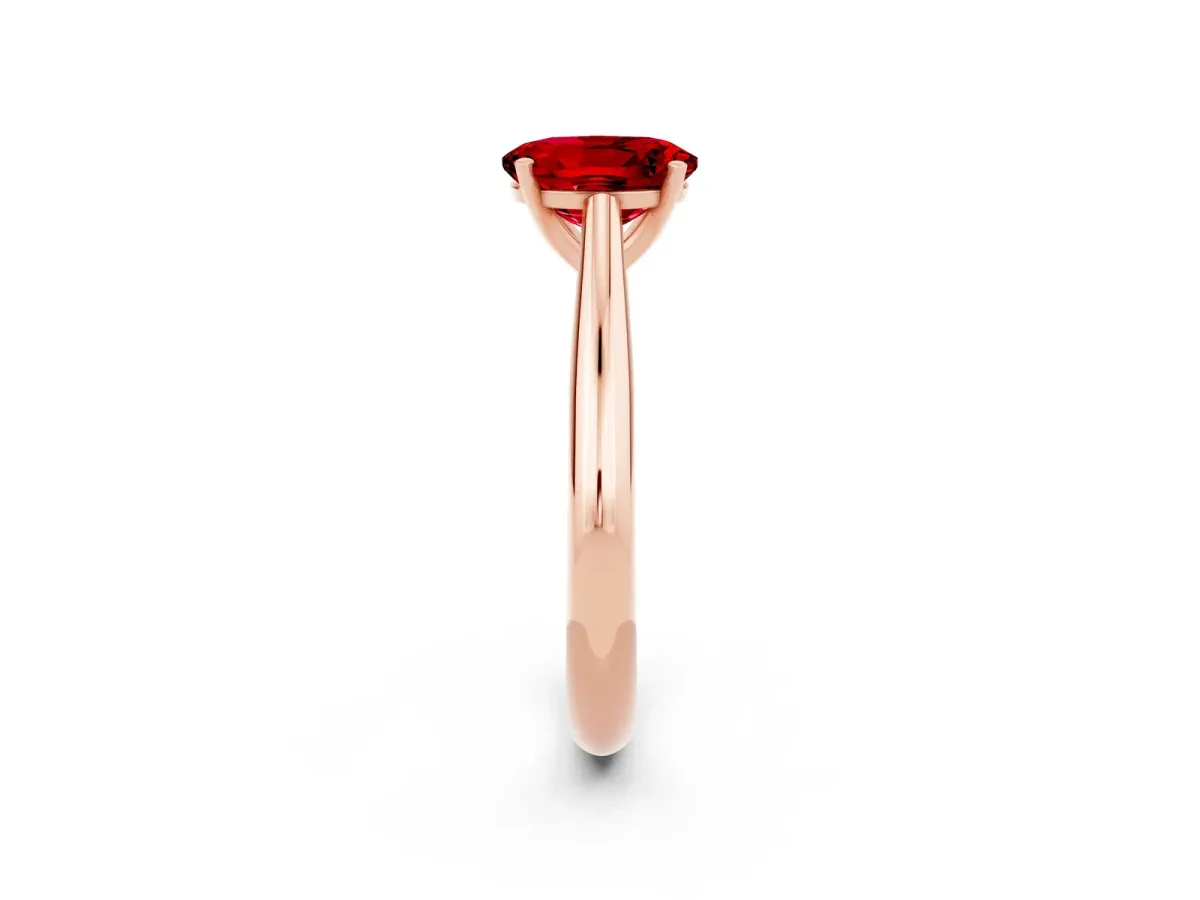 Oval Cut Ruby Solitaire Engagement Ring with Cathedral Setting and Four-Prong Mount Rose gold