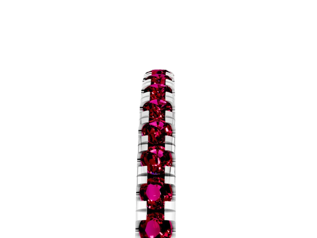 Pavé Round Garnet Half Eternity Band with Shared Prong Setting Platinum
