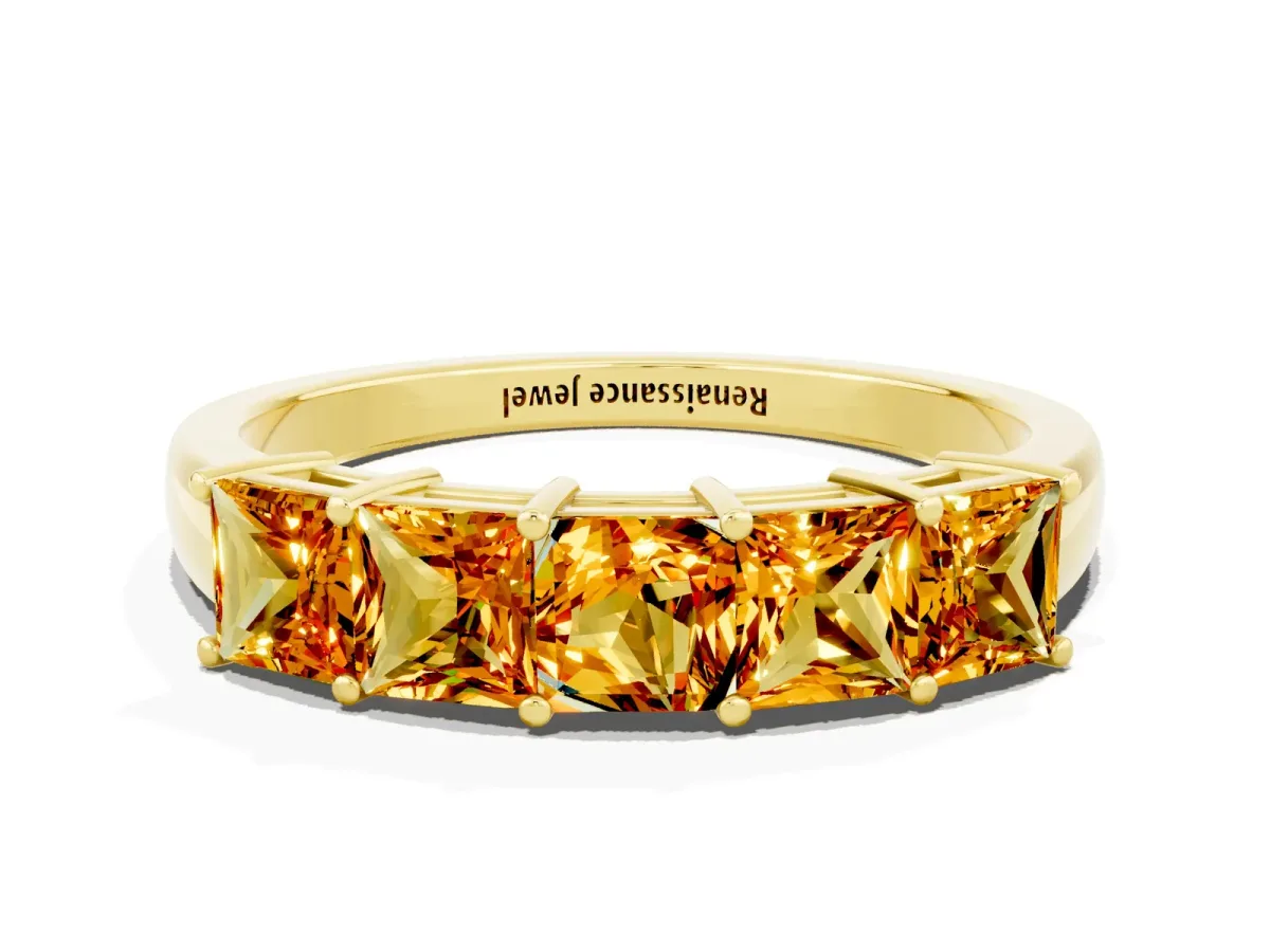 Princess Cut Five-Stone Citrine Band with Prong Setting Yellow gold