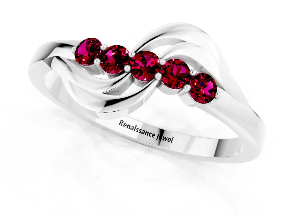 Five-Stone Round Garnet Crossover Band with Prong Setting White gold