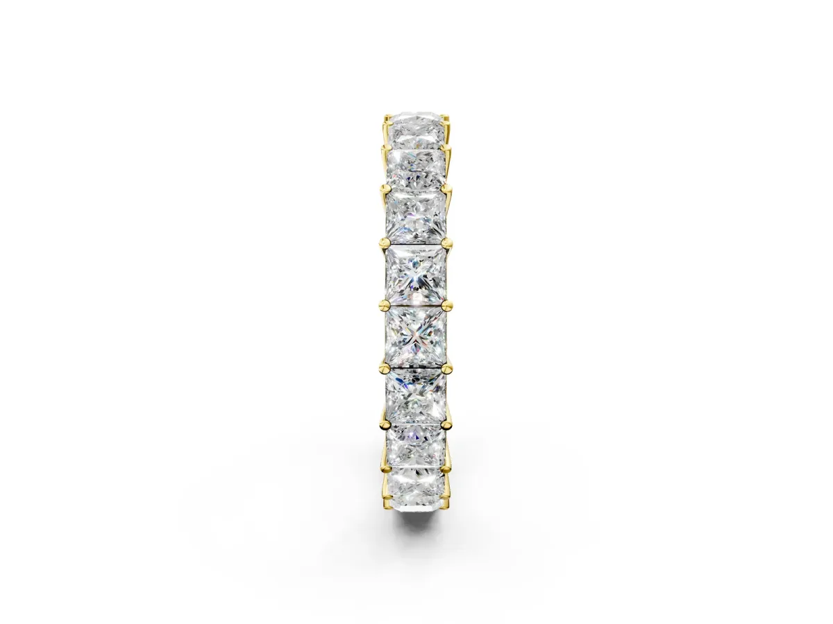 Princess Cut Eternity Band with Shared Prong Setting Yellow gold