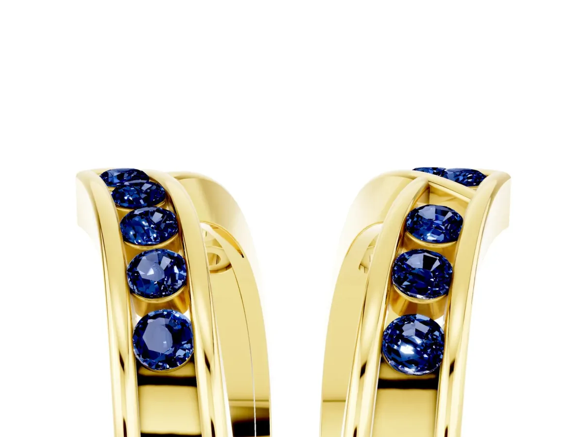 Round Blue Sapphire Channel-Set Chevron Band Yellow gold